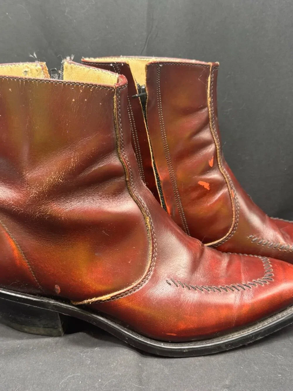 Vintage Men's Wrangler Chestnut Brown Leather Side Zip Ankle Western Boots Size